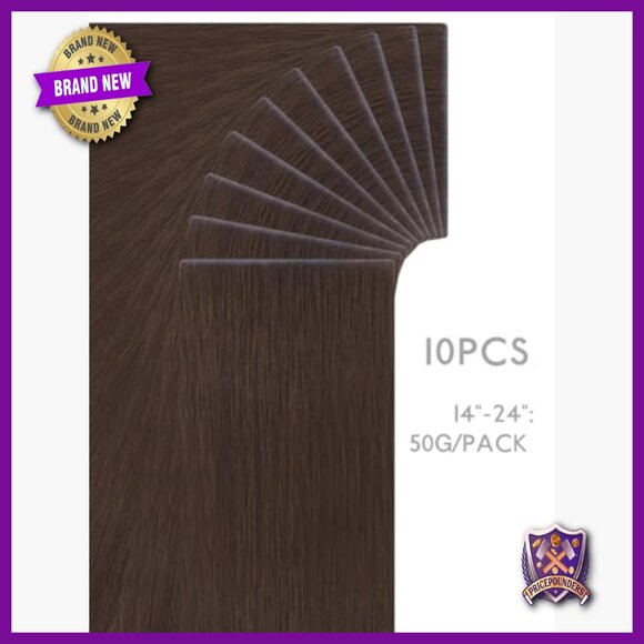 Human Hair Tape-In Extensions, 18 Inch Straight, 10 Pieces Reusable
